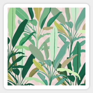 Tropical Green Banana Leaves Pink Pattern Sticker